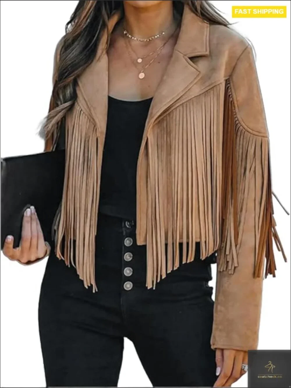 Faux Suede Fringe Cropped Jacket Western Tassel Motorcycle Coat Trendy Fall
